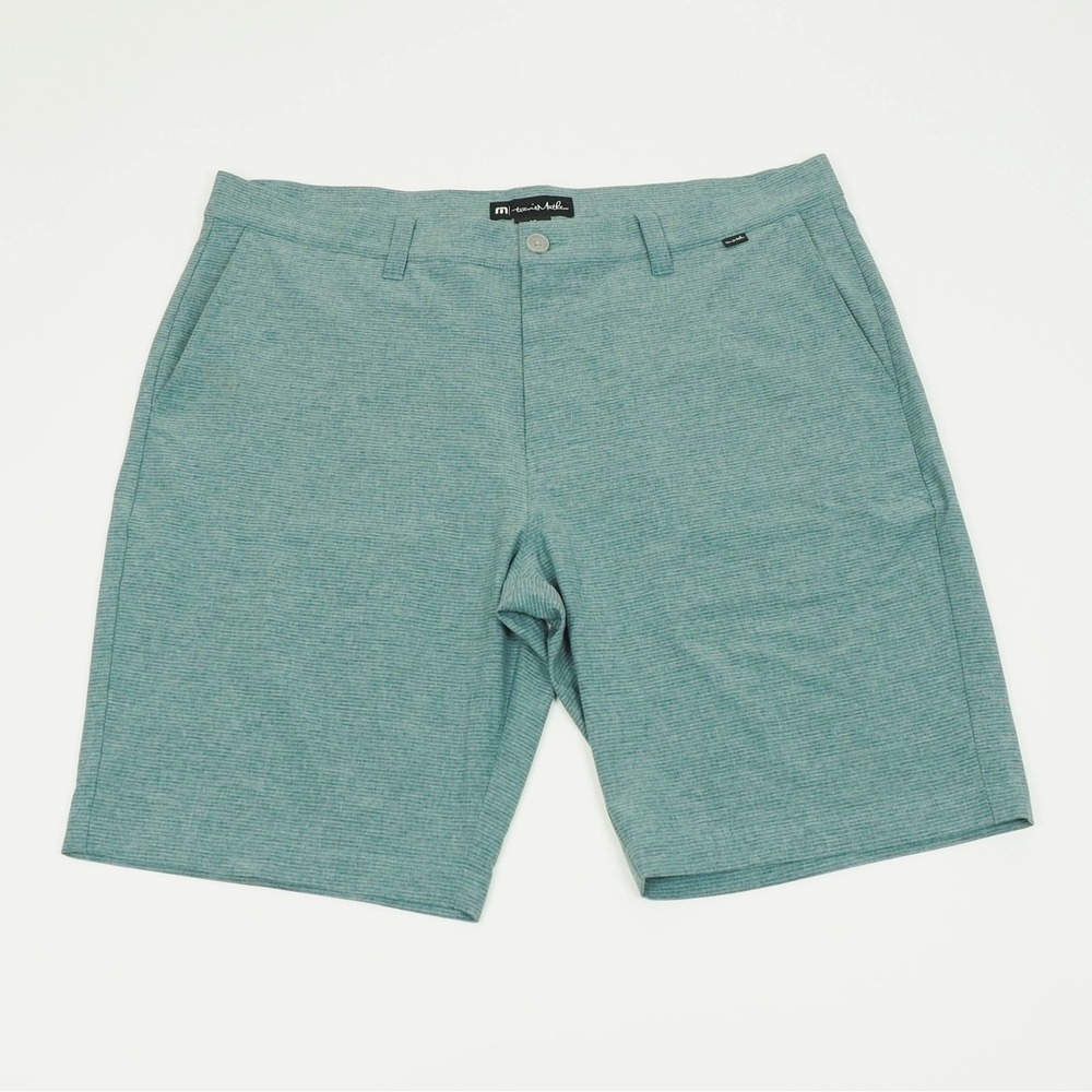 New Travis Mathew Sand Harbor Golf Chino Shorts Mens 40 Teal Blue Striped Active